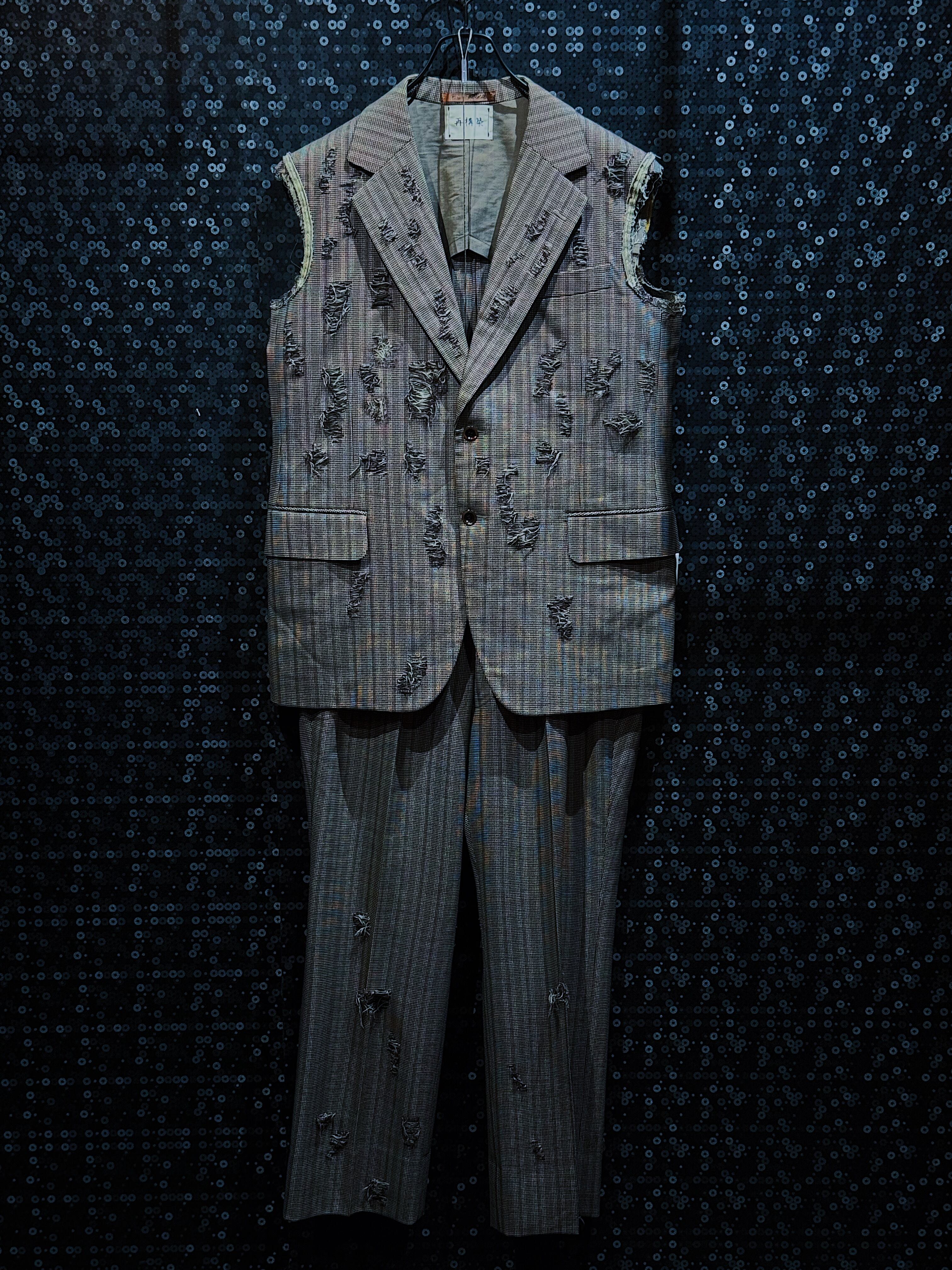 【ÆIEM】"再倖築"vintage sleeveless boro processing single set up