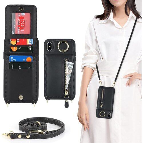 iPhone XS MAX ケース ショルダー リング アイフォンXSMAX ケース アイフォン XS マックス カバー アップル アイホンXSマックス 携帯ケース XSマックス ポシェットケース 適用 case iCoverCase リング付き カードケース カード収納 スナップ式 横置き スタント 肩がけ 首掛け 斜め掛け ファスナー ストラップ付き ショルダーケース カード入れ カバー スマホケース 携帯カバー ブラック 2226