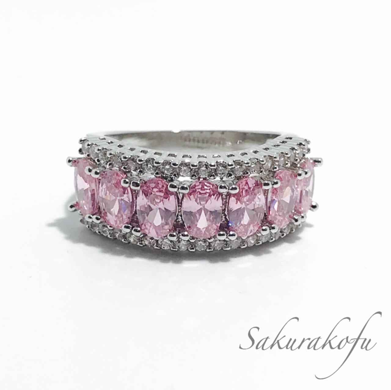 D004 人気デザイン レディース 指輪 ピンクサファイア キュービックジルコニア Pink Sapphire Glamorous Pavering