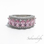 D004 人気デザイン レディース 指輪 ピンクサファイア キュービックジルコニア Pink Sapphire Glamorous  Pavering