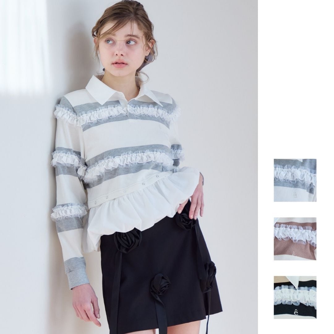 ローズチュールオフショルブラウス / Rose tulle off shoulder blouse