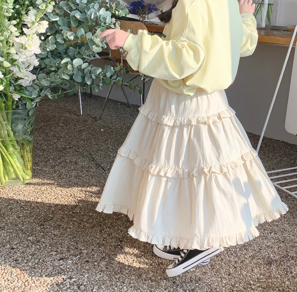 フリルロングスカート•••••••ナチュラル 海外子供服 女の子 春 韓国 ベビー キッズ