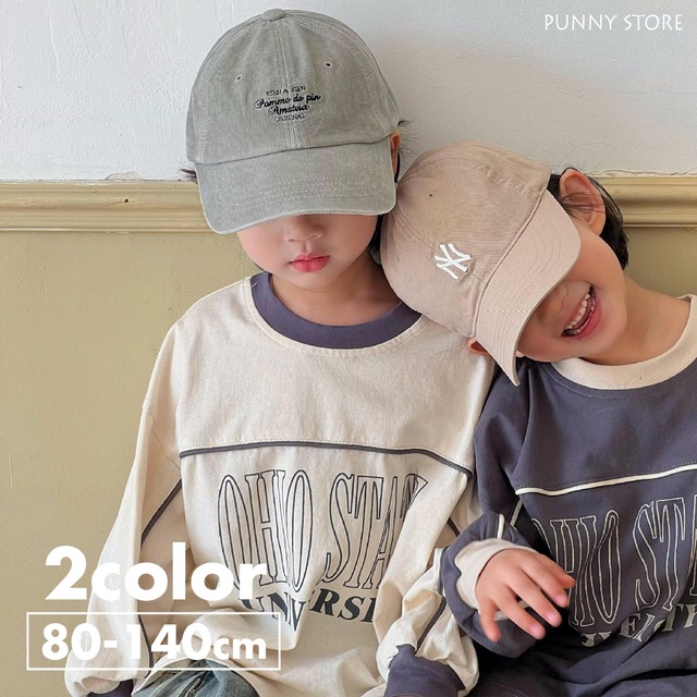 《取寄》 リンガーレタリングプリントTシャツ （全２色） DXM 2024春 韓国子供服 男の子 Tシャツ トップス カットソー バイカラー アメカジ