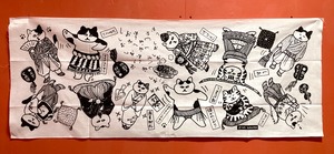 【すぎはらゆり】おすもうしおねこ  手ぬぐい