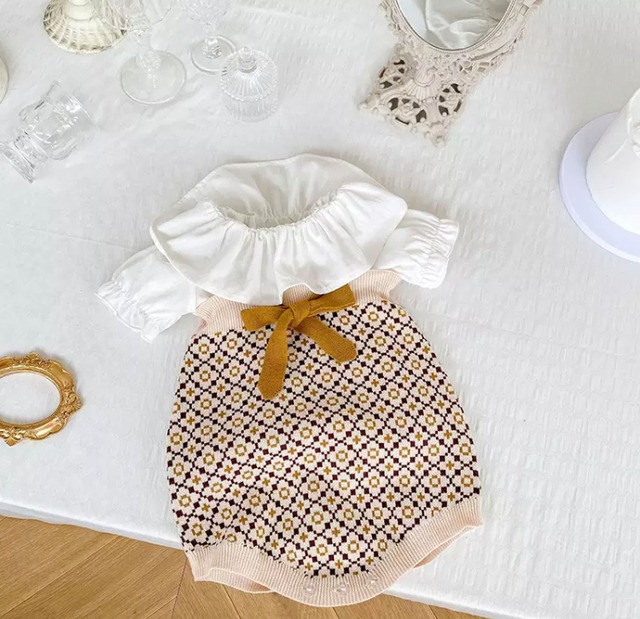 予約レトロデザインロンパース