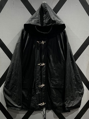 【X VINTAGE】Black Rubber Fabric Vintage Hooded Fireman Jacket