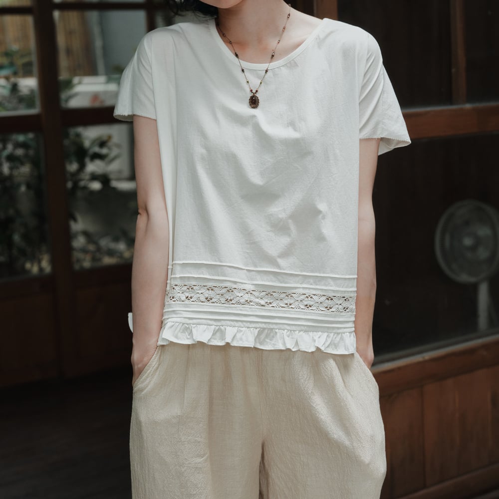 レース切替フリルTシャツ M2369