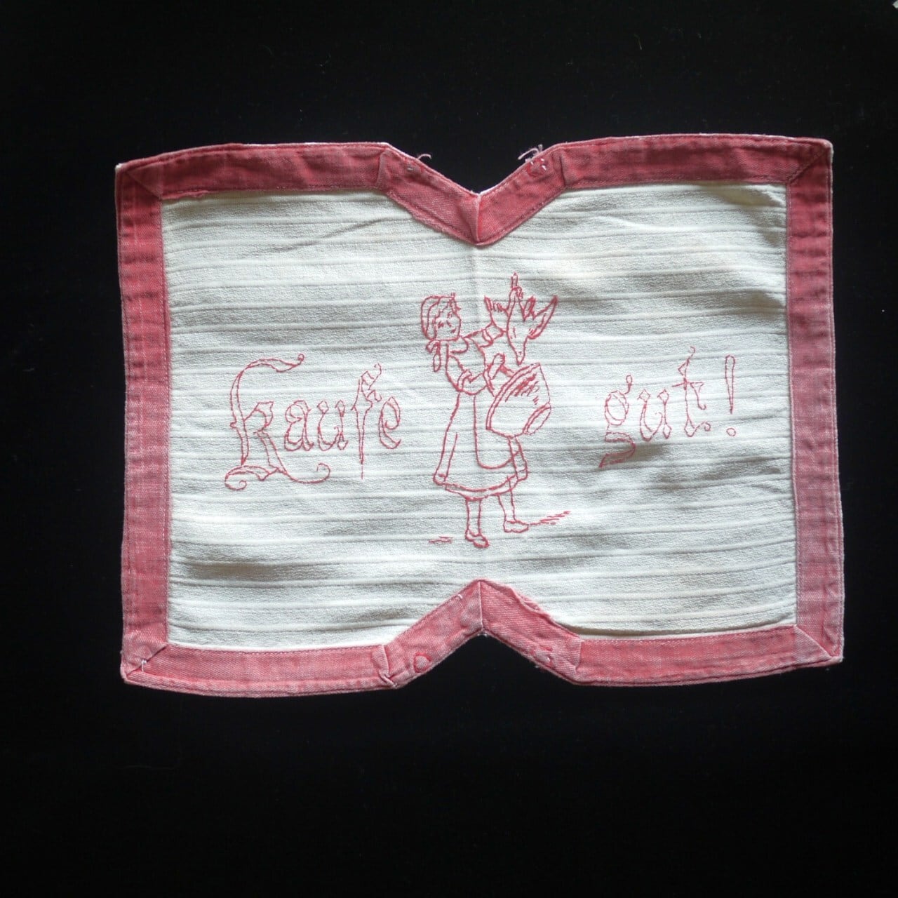 レッドワーク 一色刺繍 スクエアドイリー30cm 女の子と鳥