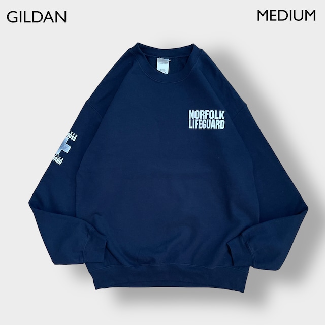 GILDAN スウェットシャツ トレーナー ワンポイントロゴ バックプリント 袖ロゴ M ライフガード RED CROSS アメリカ赤十字社 SWEATSHIRTS US古着