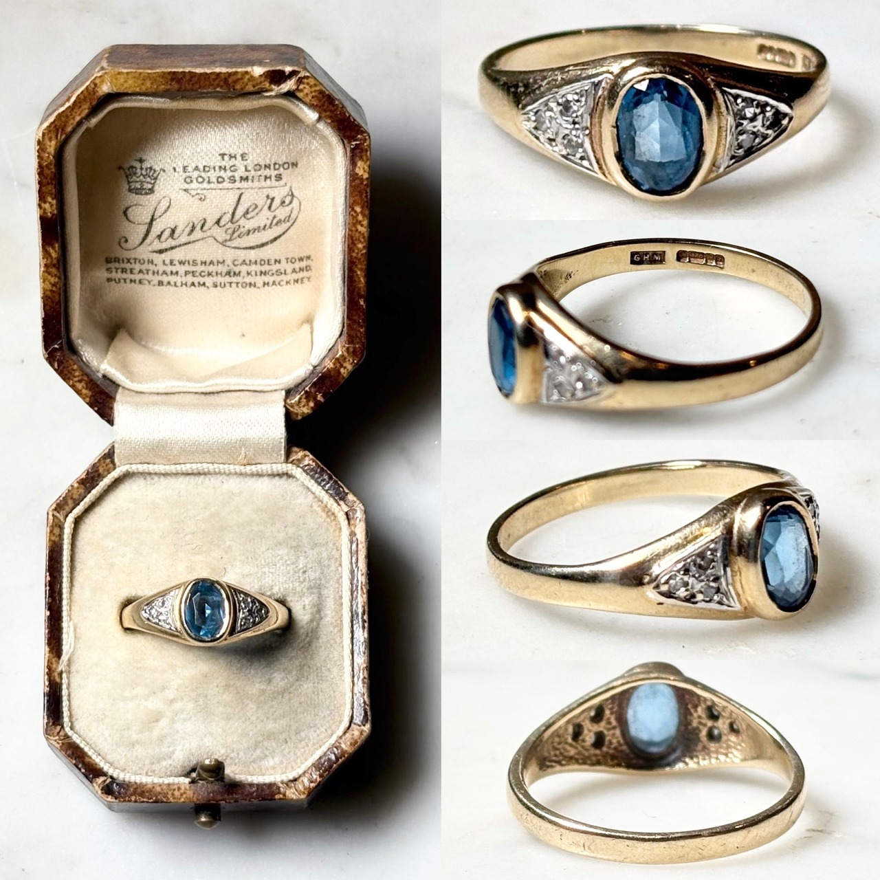 vintage 9ct gold sapphire & diamond ring