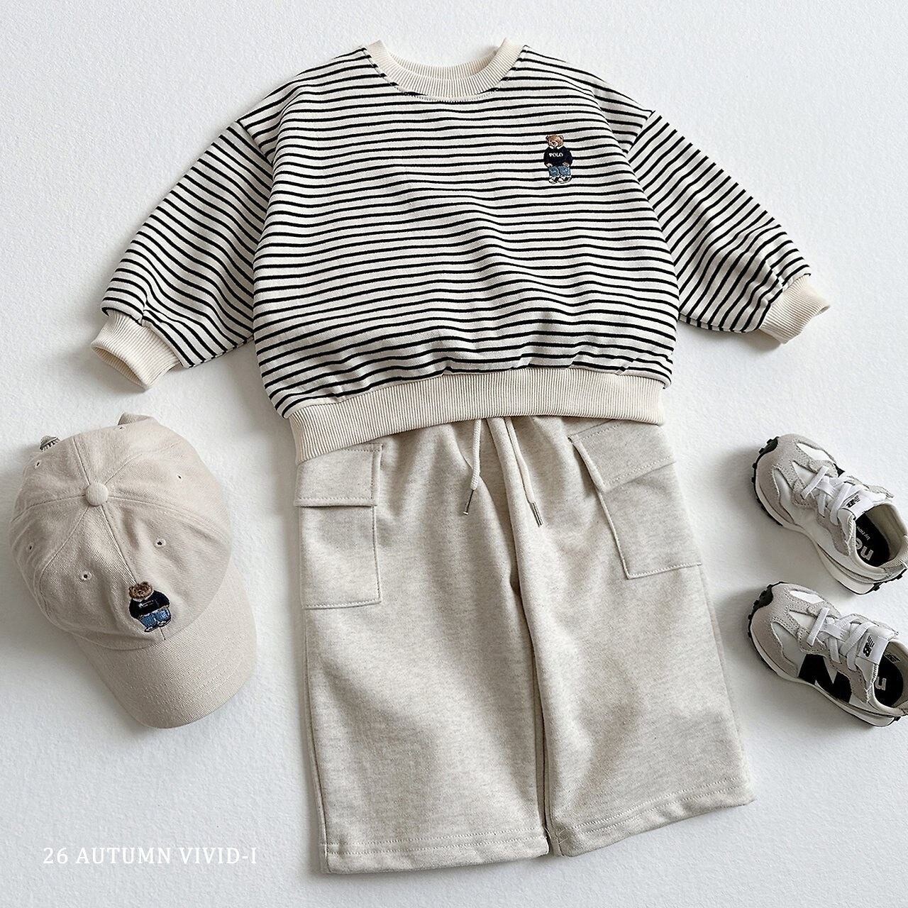 韓国子供服 / VIVID-I / 26Autumn / ストライプベア セットアップ / 女子服 / 秋服 *XS~JM*