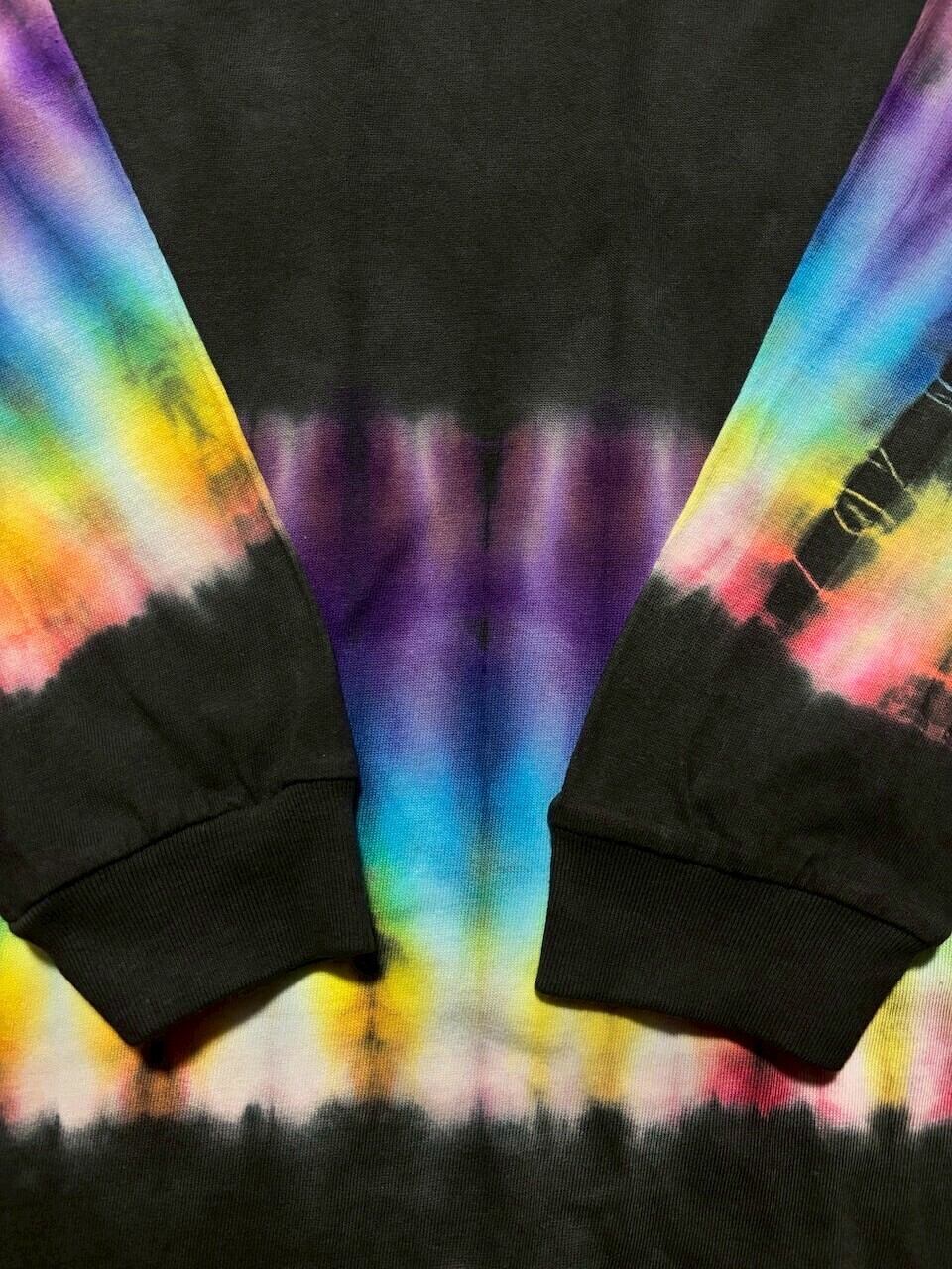 タイダイ Tie-dye 長袖Tシャツ XXLサイズ ブラック×レインボー HIPPIES