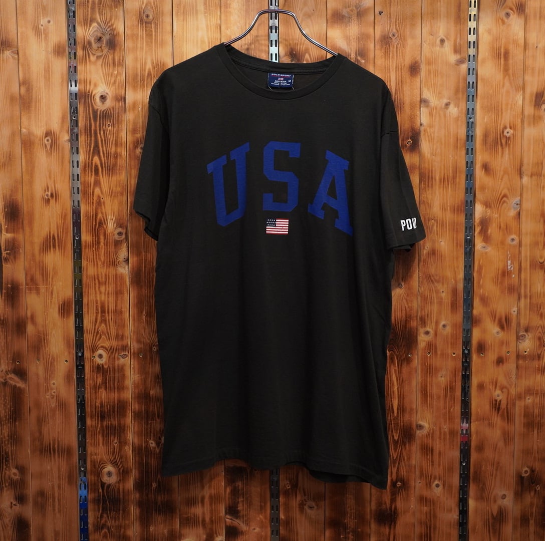 90s USA製 polosport ralphlauren USAロゴ Tシャツ M/ポロスポーツ ラルフローレン ブラック 黒