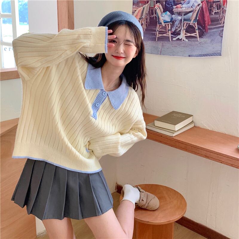 スタンダードカラーセーター ウィンターニット ジャケット レトロ オータム 秋物 冬物 萌量不足640263561
