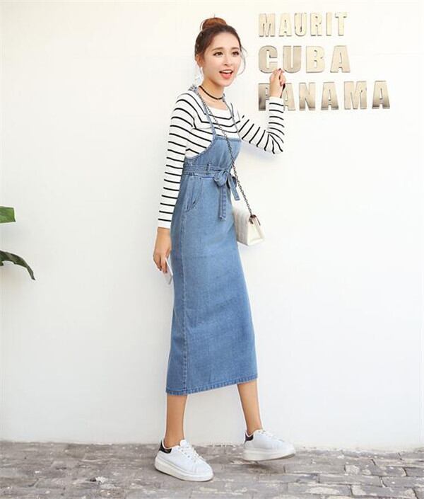 秋物新商品 リボン付き デニムサロペット オーバーオール レディース サロペットスカート ワンピースデニム オールインワン ゆったり デニムパンツ 韓国レディース キッズファッション Londonbridge ロンドンブリッジ