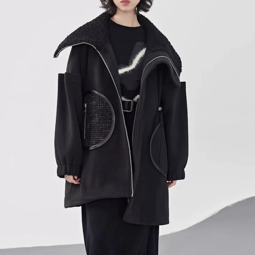 Boa collar asymmetrical coat C1620
