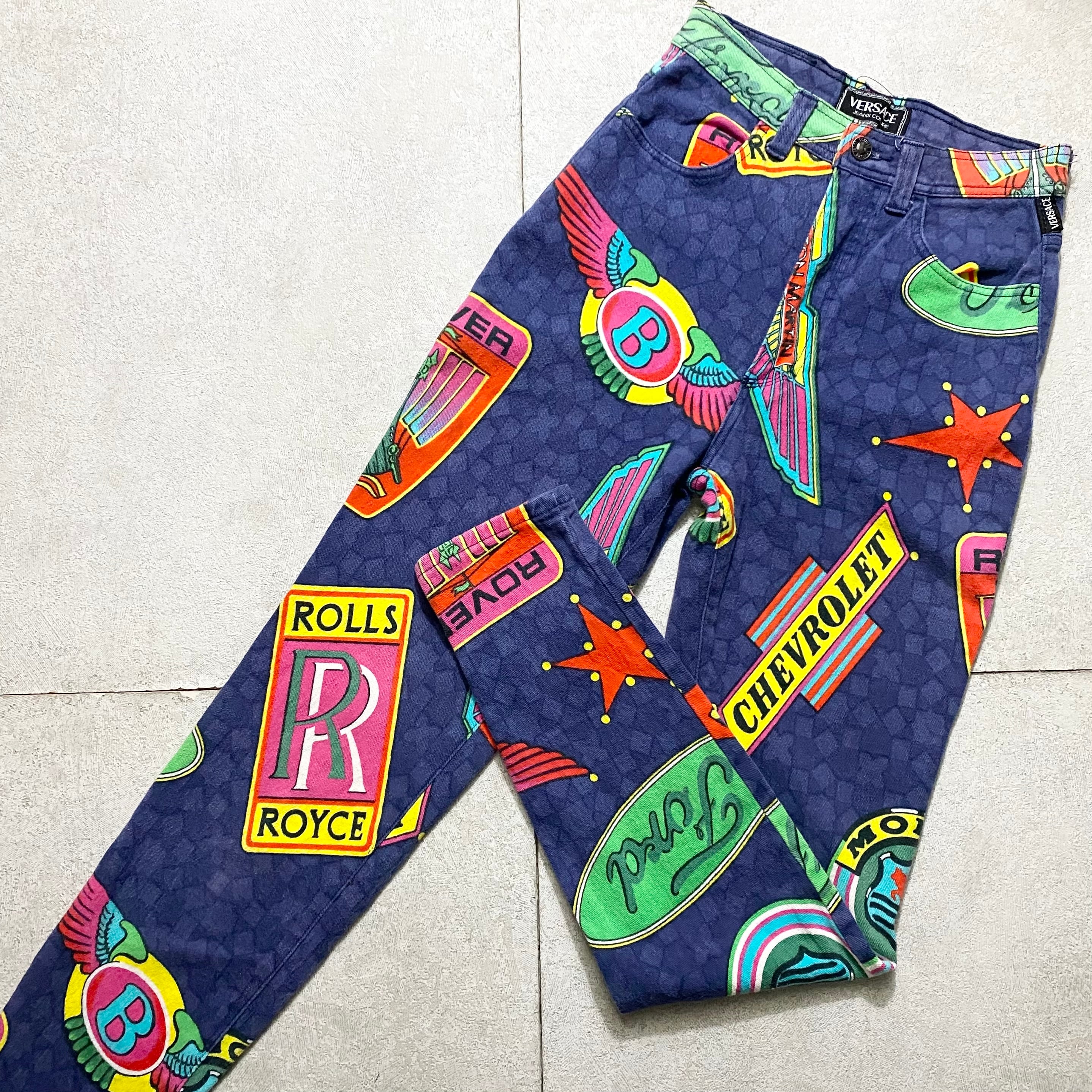vintage VERSACE JEANS COUTURE luxury car logo pattern denim vintage VERSACE JEANS COUTURE luxury car logo pattern denim