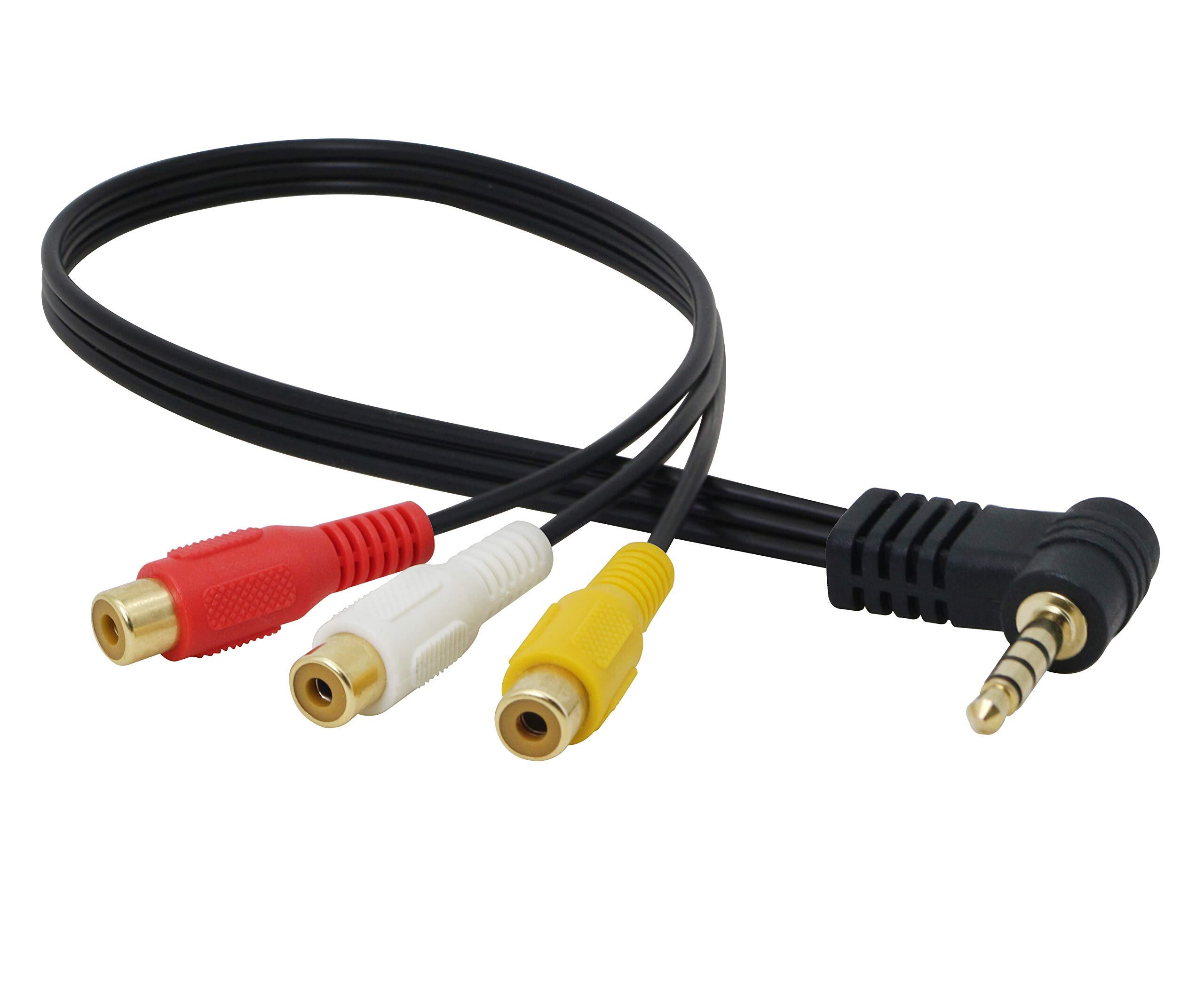 CERRXIAN 3.5mm 4極ミニプラグ(L型プラグ オス)からRCA(赤・白・黄)メスケーブル AVケーブル変換、AV入力変換ケーブル、ステレオオーディオビデオAVアダプターケーブル、HDTV、MP3、MP4用(18 IN/50CM-黒)