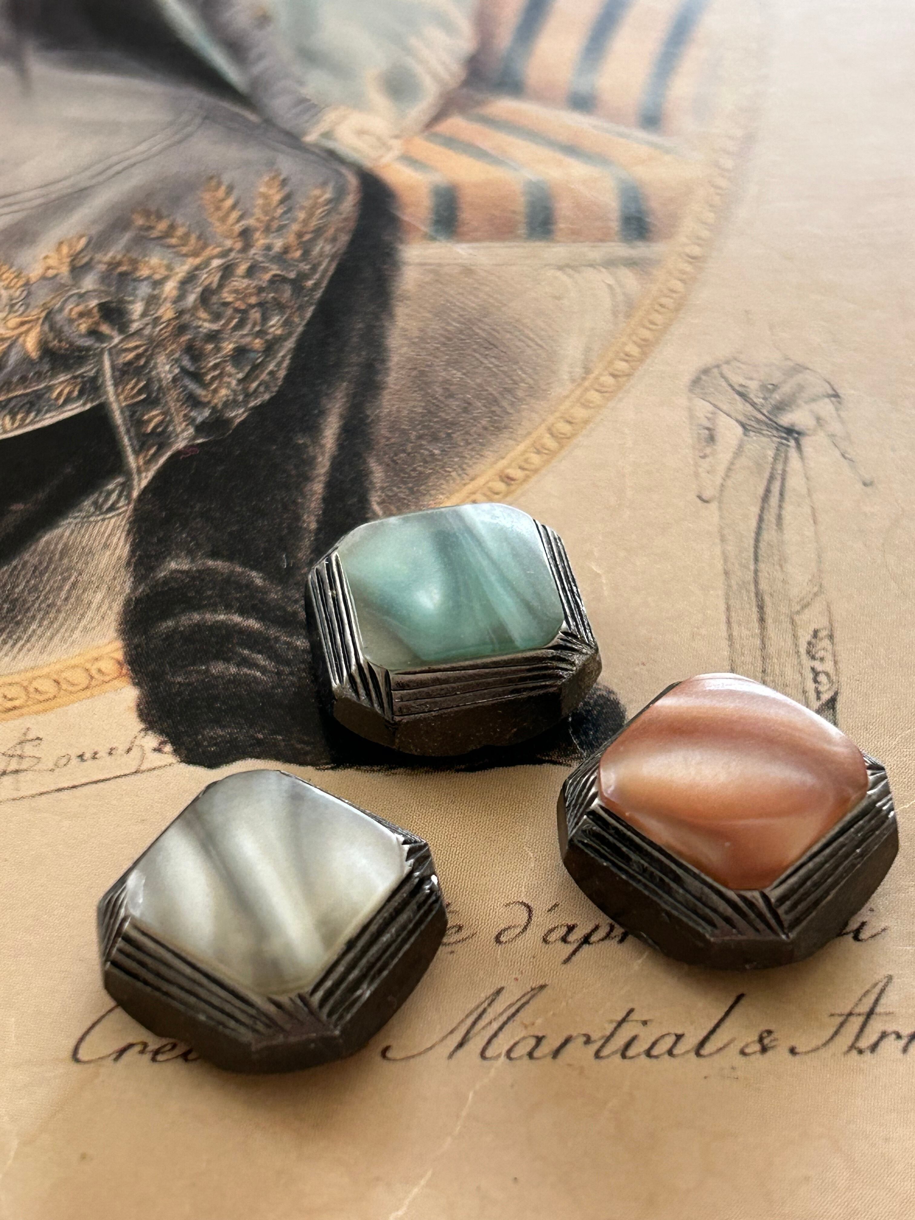 Japanese Vintage ヴィンテージボタン スクウェア カボション 16mm マーブル調 オレンジベージュ/グレージュ/グリーン レトロボタン アクセサリーパーツ 装飾材 カルトナージュ