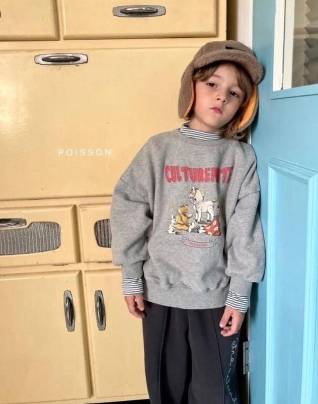 【取寄せ】POISSON ポワソン トップス トレーナー 長袖  韓国 韓国子供服 こども こども服  女の子 ガール girl 秋 冬 春 子ども服 韓国 可愛い カワイイ 100cm 110cm 120cm 130cm 140cm baby kids ベビー キッズ グレー クリーム