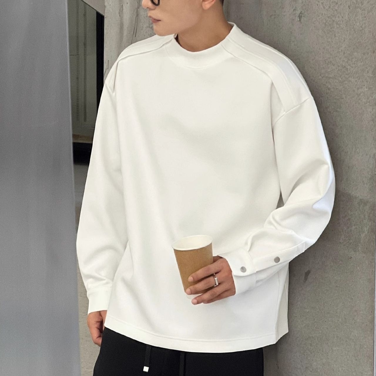 肩袖アクセントシンプルロングTシャツ　1212