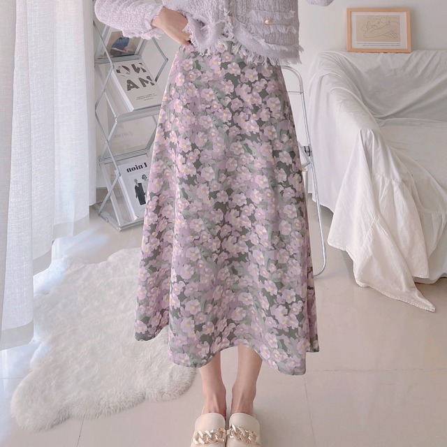 【着用レビュー】スカート レディース ロングスカート ミモレ丈 ミモレ ロング ロング丈 Aライン ハイウエスト とろみ感 かわいい 大人可愛い きれいめ 上品 エレガント 清楚 おしゃれ 綺麗 お嬢様 大人 送料無料 ラブリー キュート ガーリー レトロ 抜け感 ナチュラル 花柄 フラワー プリント OL 通勤 学生 通学 デート お出かけ 女子会 休日 リゾート 旅行 S M L ラベンダー パープル 紫 春 夏 秋 誕生日 10代 20代 30代 40代 ママ 着回し 普段使い 脚長 モテ 美術館