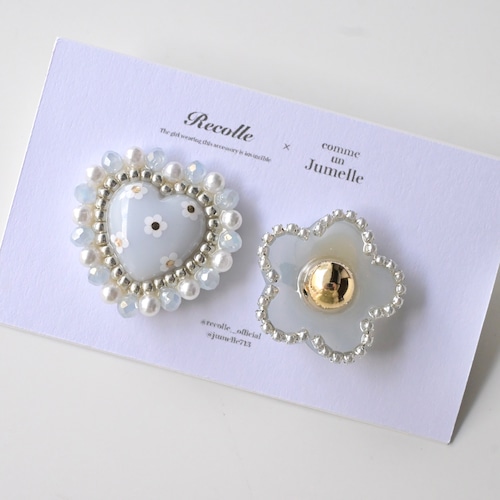 【Recolle × Jumelle】heart daisy asymmetry ＊ light blue