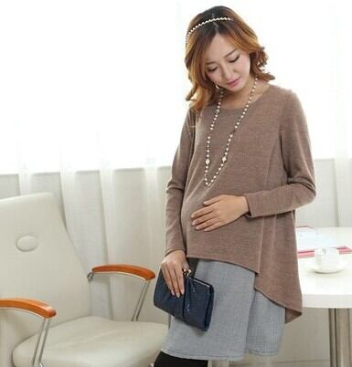 【新作】【送料無料】 偽のツーピース長袖妊娠中のドレス妊娠中の女性プレママ服春のマタニティ服看護ドレス ロング スプリング 春物 expec561573898630