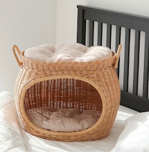 rattan pet house B / ラタン ペットハウス クッション付き ２段 キャットドッグ 猫 犬 韓国 インテリア 雑貨