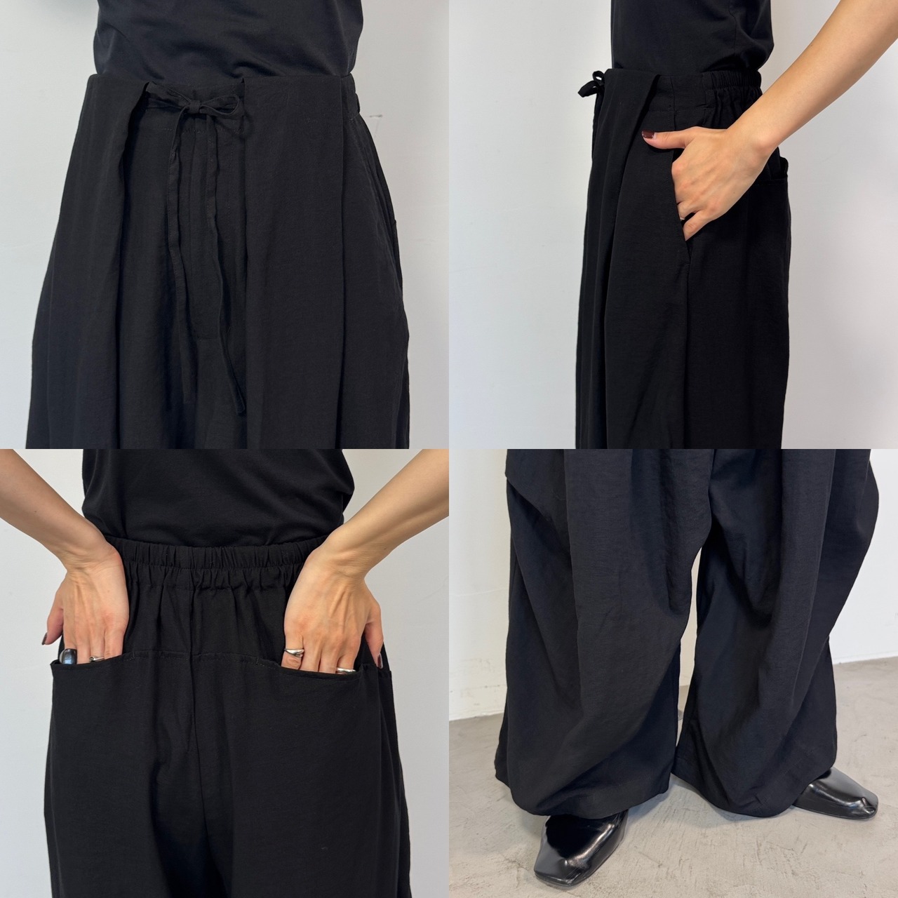 ウエストリボンタックデザインバレルPT/ブラック