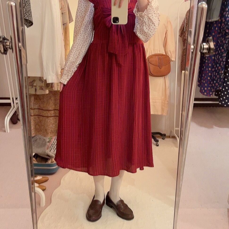 red check big ribbon jumper skirt