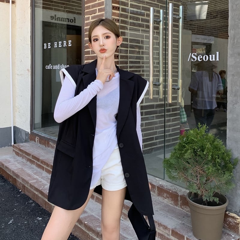 サマースタイル薄手ルーズカジュアルノースリーブシフォンシャツ 夏物 ドラファッションホール43241260140