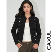 Military Button Cropped Jacket
