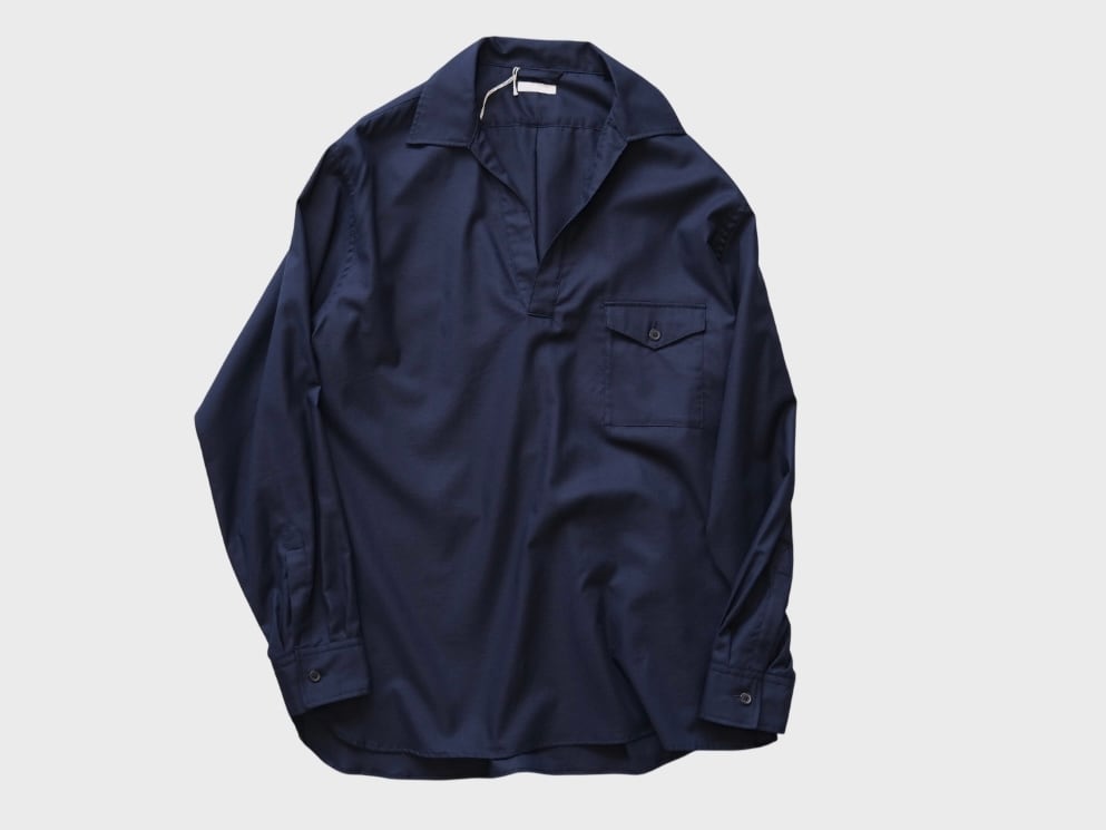ULTERIOR “ SILKY SOFT TWILL SKIPPER SHIRT NAVY” | Lapel online store
