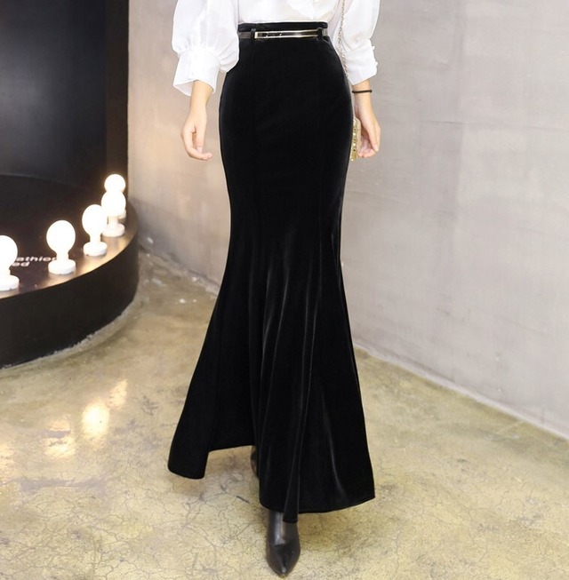 High waist elegant gold velvet long mermaid skirt ( 2color )