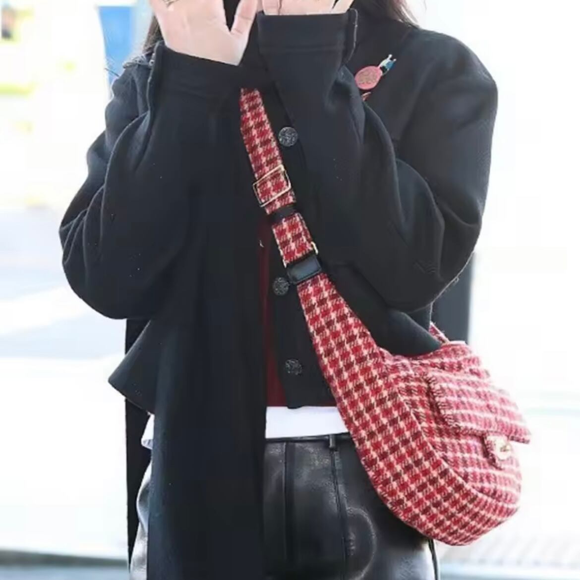 retro check crescent moon bag