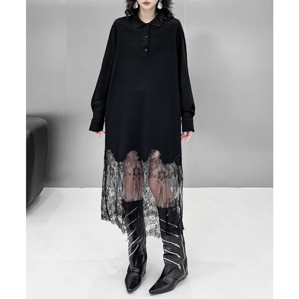 sheer lace hem onepiece / l0879