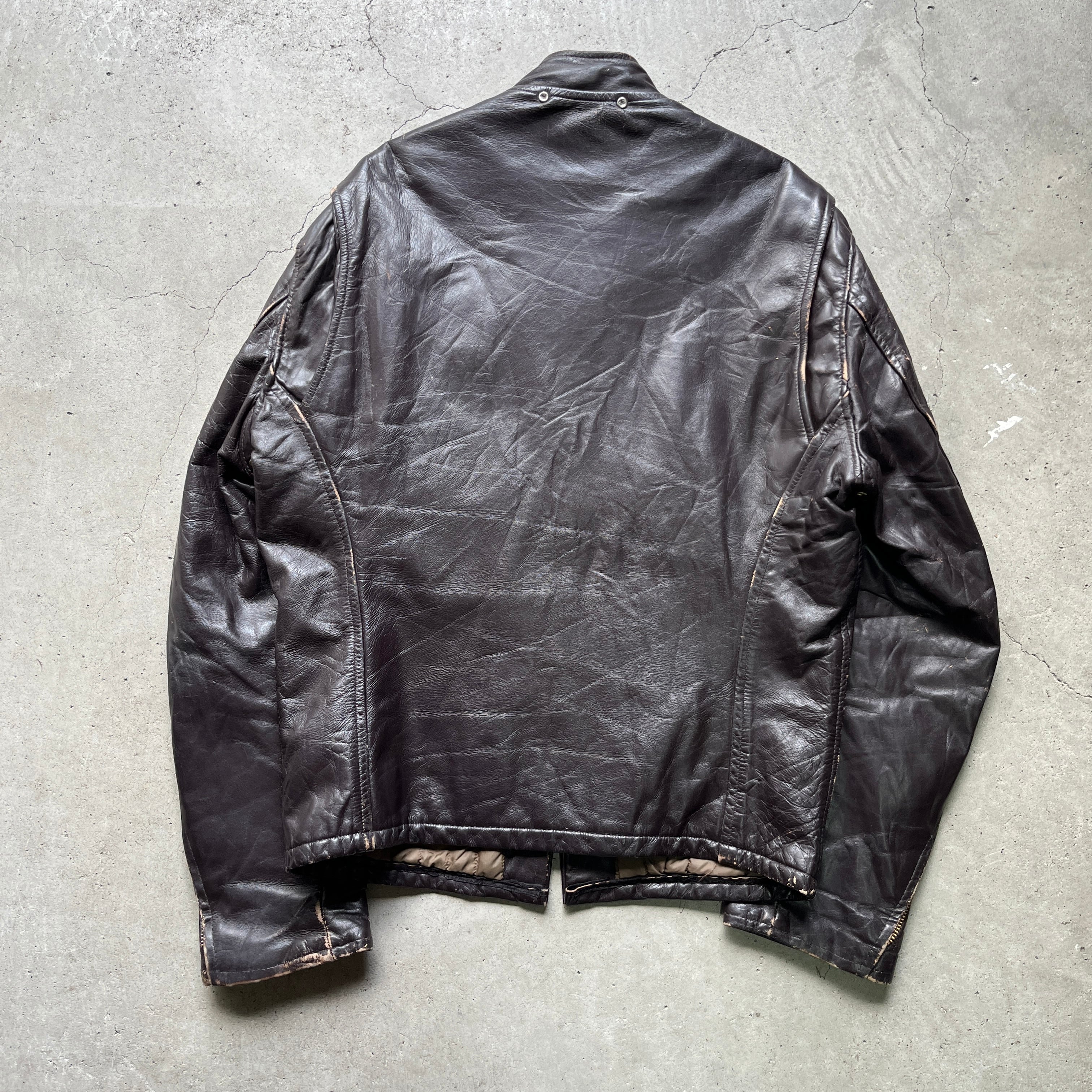 70年代 THIS GENUINE LEATHER GARMENT シングルライダースジャケット レザージャケット メンズM-L相当 古着  ダークブラウン 茶色 革ジャン 70s ヴィンテージ ビンテージ 【ブルゾン・ジャケット】【NEW23】 | cave 古着屋【公式】古着通販サイト