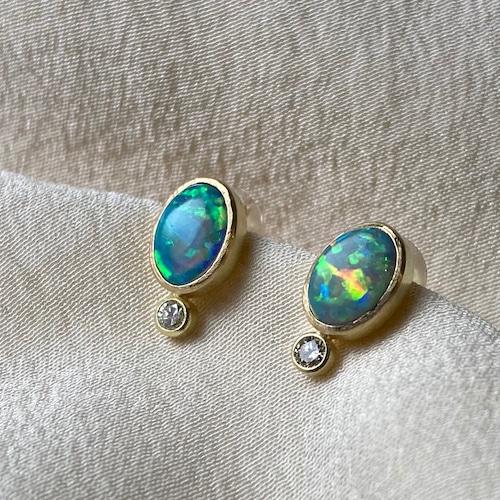 Crystal Opal × Diamond Earrings