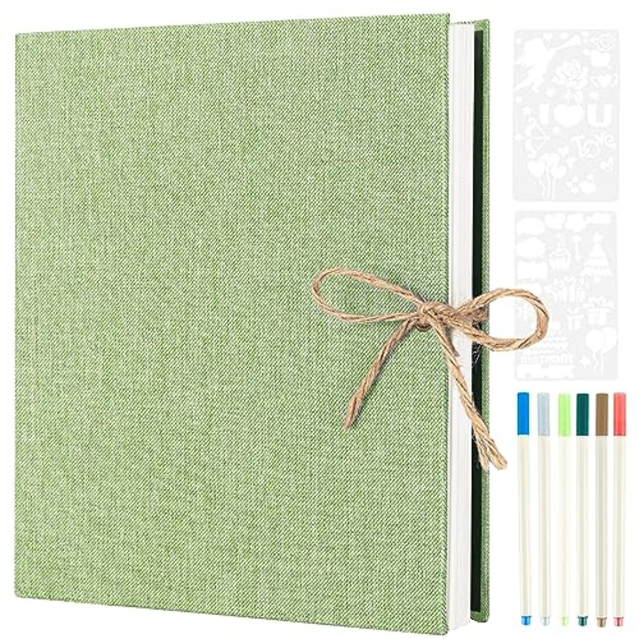 AIOR アルバム フォトアルバム 貼るタイプ フリー台紙 麻縄飾り バインダー式 写真アルバム 30枚/60ページ 手作りフォトブック 粘着式 写真収納 ファイル フィルム 家庭用 子供用 記念日 結婚式 誕生日 プレゼント グリーン