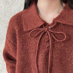 lace-up open collar knit J00078