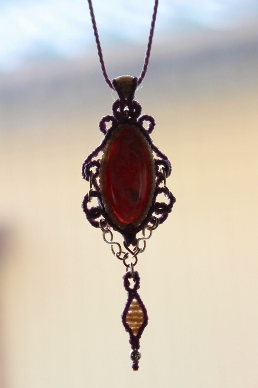 Rhodochrosite silverwire micromacrame pendant