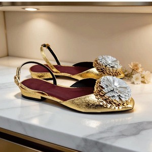 gold camellia mary jane low heel mules( 3color)＜s1583＞