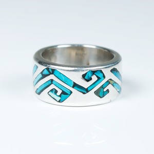 Turquoise Inlay Wide Silver Ring #13.5 (used)