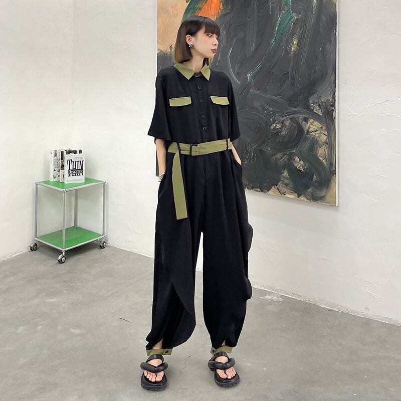 ブラックジャンプスーツ オールインワン レディースサマー薄手カラールーズカジュアルワンピース 夏物 ラブタオタオダレンハウス99845493550