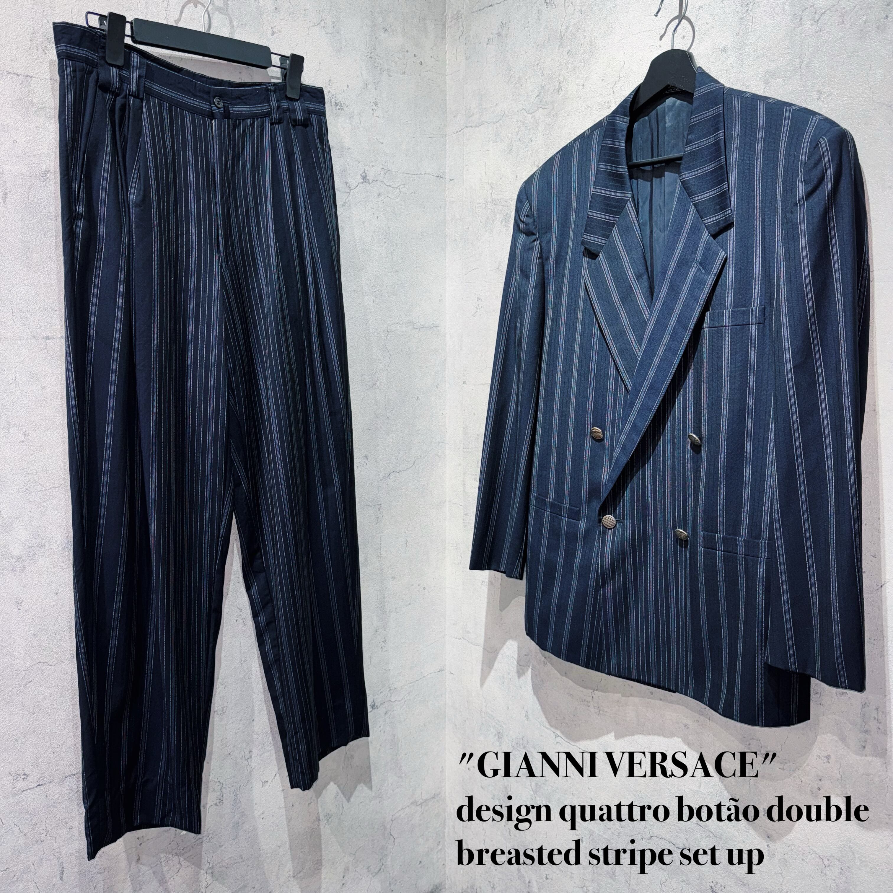 "GIANNI VERSACE"design quattro botão double breasted stripe set up