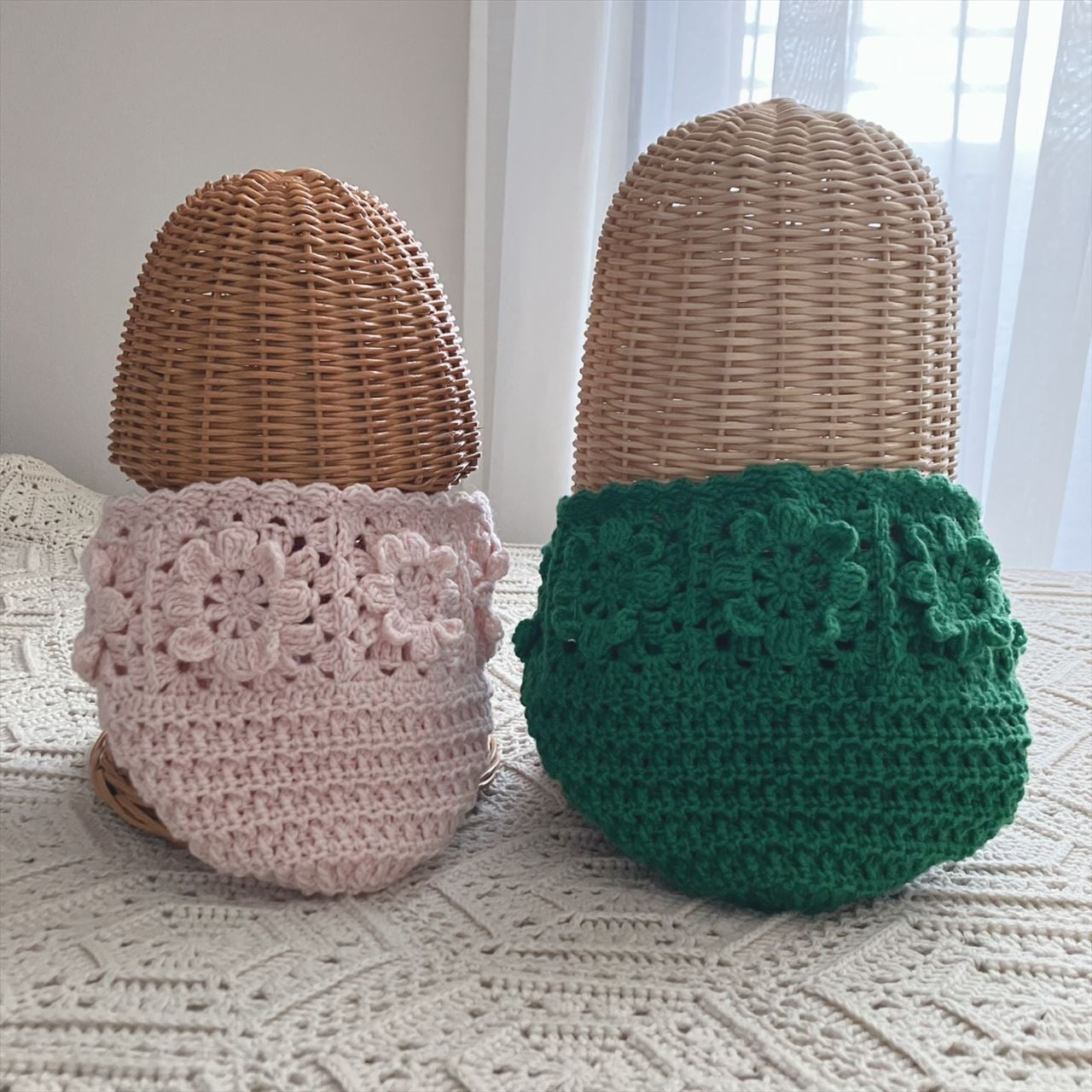 編み図のみ】お花モチーフ繋ぎのバラクラバ | 手編み雑貨の編み図