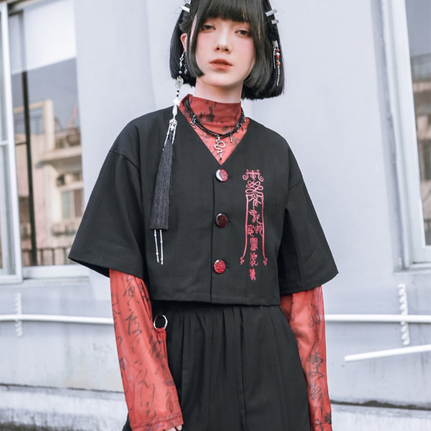 中華ゴシック 半袖シャツ 大人ゴシック 別デザイン7｜WithU | ゴスロリ