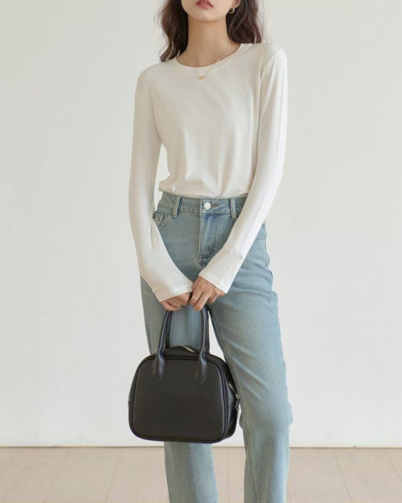 Round neck long sleeve simply tops L0120