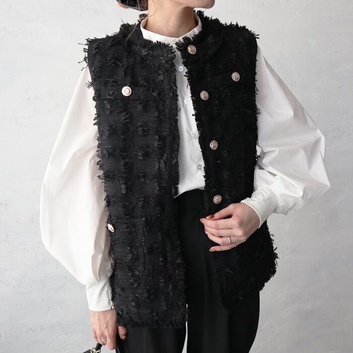 (SO79)【送料無料】フリンジデザインツイードベスト